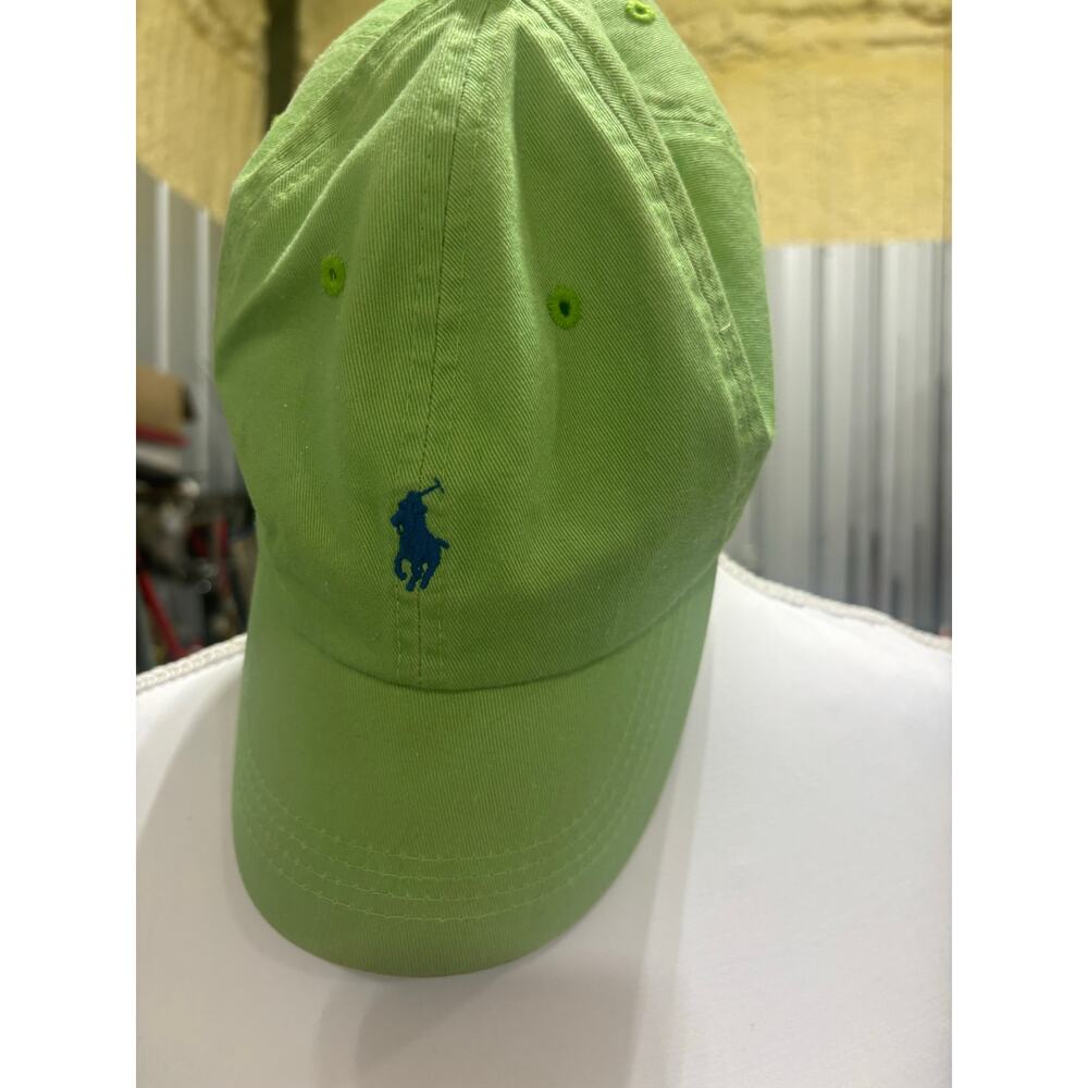 Polo Ralph Lauren Green Baseball Cap Hat Blue Pony Logo Leather Strap Adjustable - Picture 3 of 7